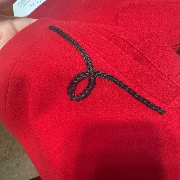 ALAN AUSTIN Vintage Red Blazer Black trim Wool Italy Jacket Career EU 44 US M - Picture 10 of 10